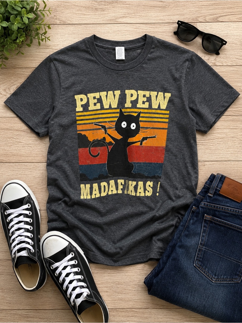 PEW PEW Madafukas! Cat Tee - Charcoal
